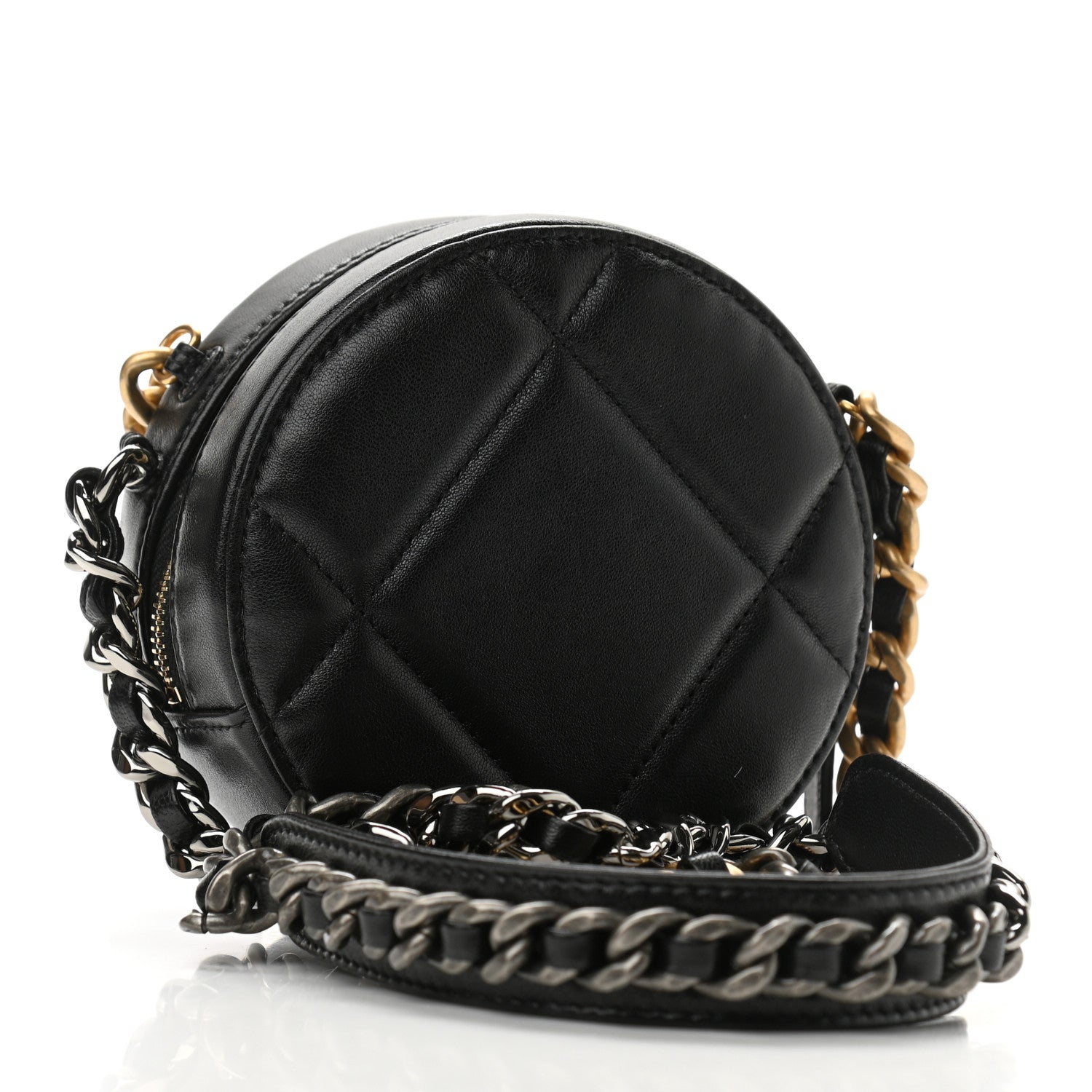 Chanel Lambskin Quilted Chanel 19 Round Clutch With Chain Black 2 of 10