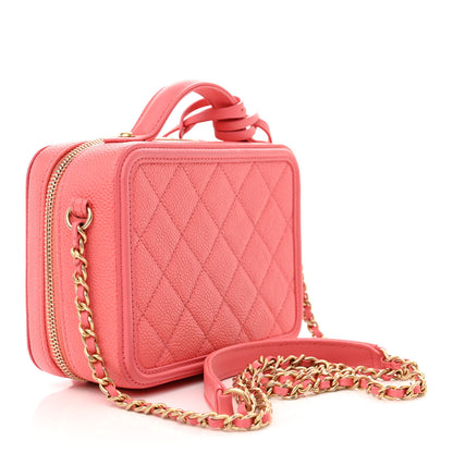 Chanel Caviar Quilted Small CC Filigree Vanity Case Coral 3 of 10