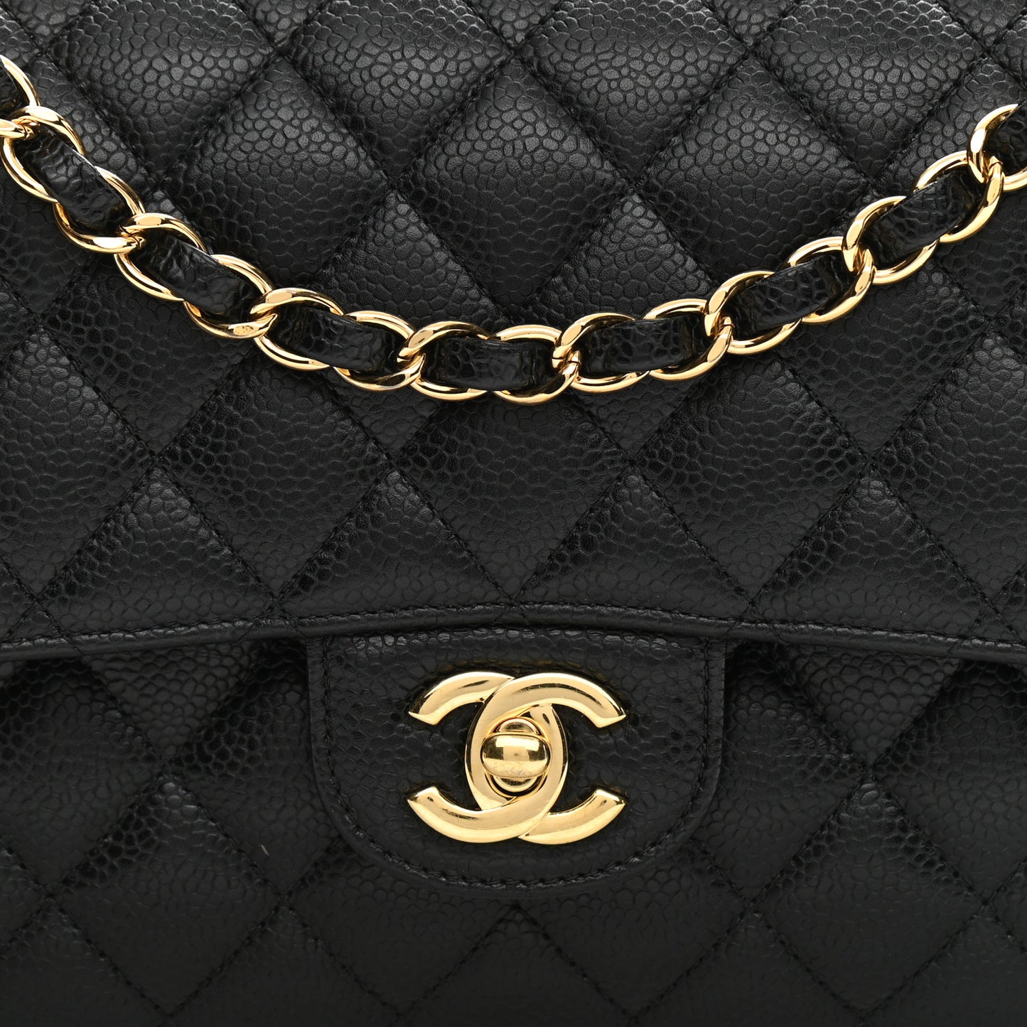 Caviar Quilted Medium Double Flap Black
