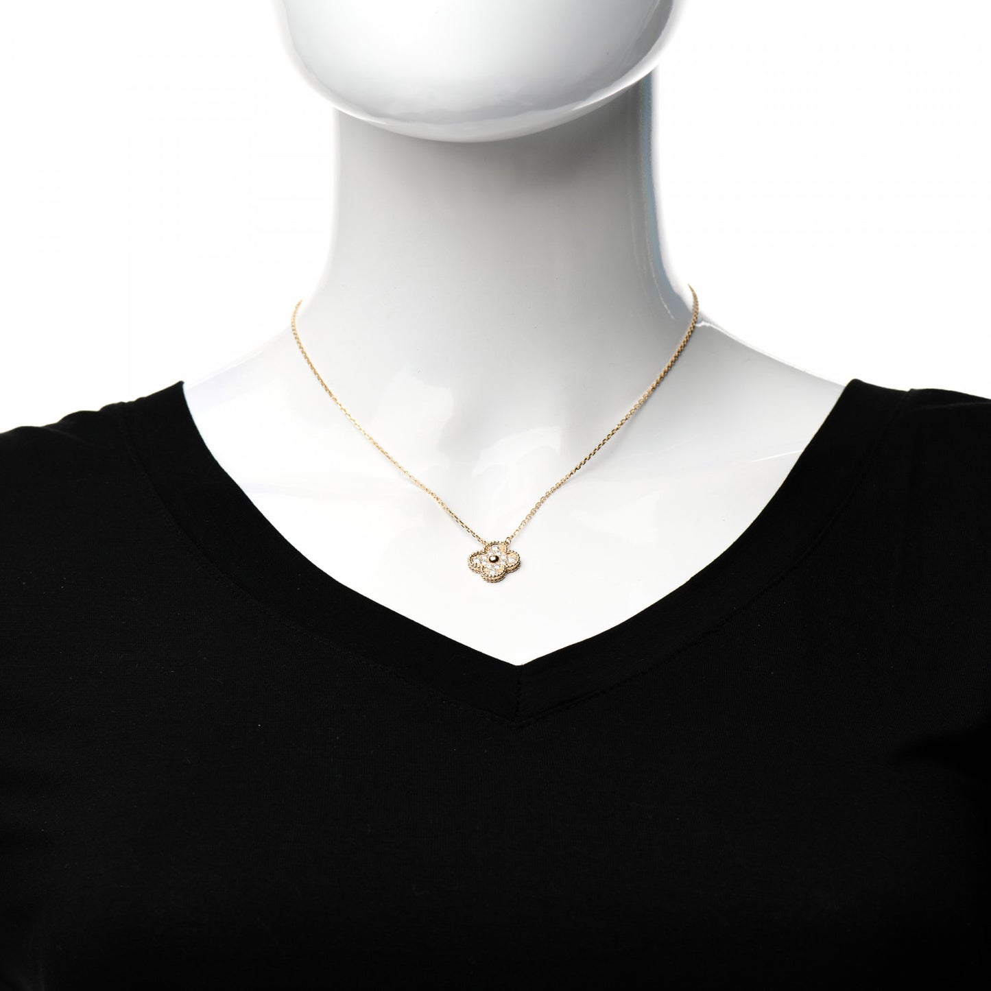 18K Yellow Gold Diamond Vintage Alhambra Pendant Necklace