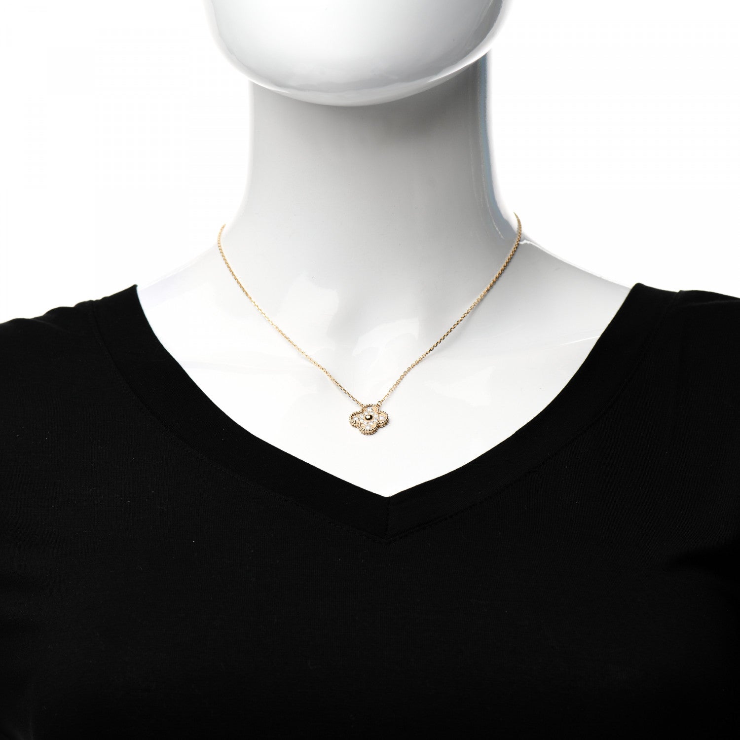 Van Cleef & Arpels 18K Yellow Gold Diamond Vintage Alhambra Pendant Necklace 2 of 5