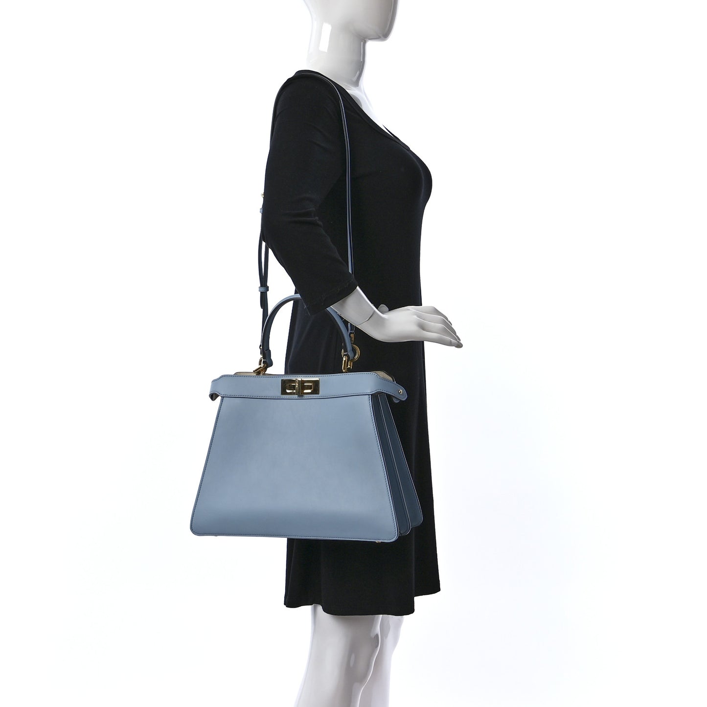 Vitello Seta Shiny Nappa Medium Peekaboo I SEE U Satchel Azzurro Baby Camelia