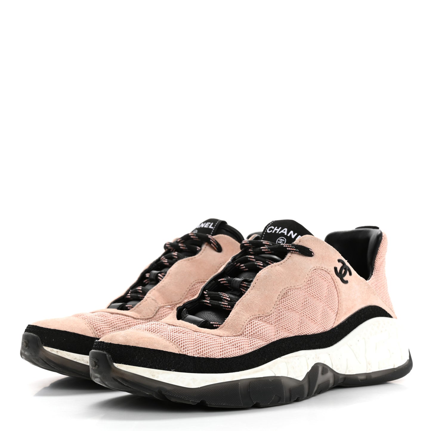 Mesh Suede Calfskin Quilted Sneakers 40 Pink Beige