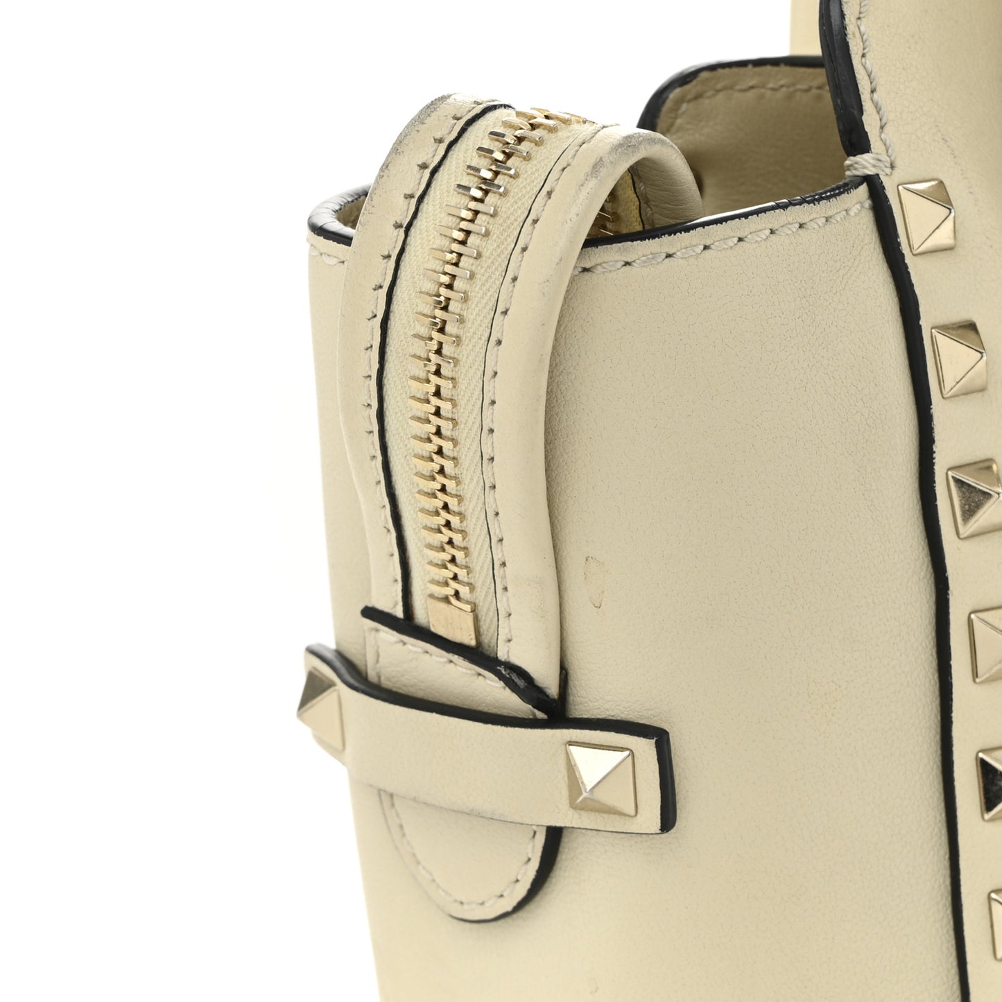 Vitello Mini Rockstud Double Handle Tote Ivory