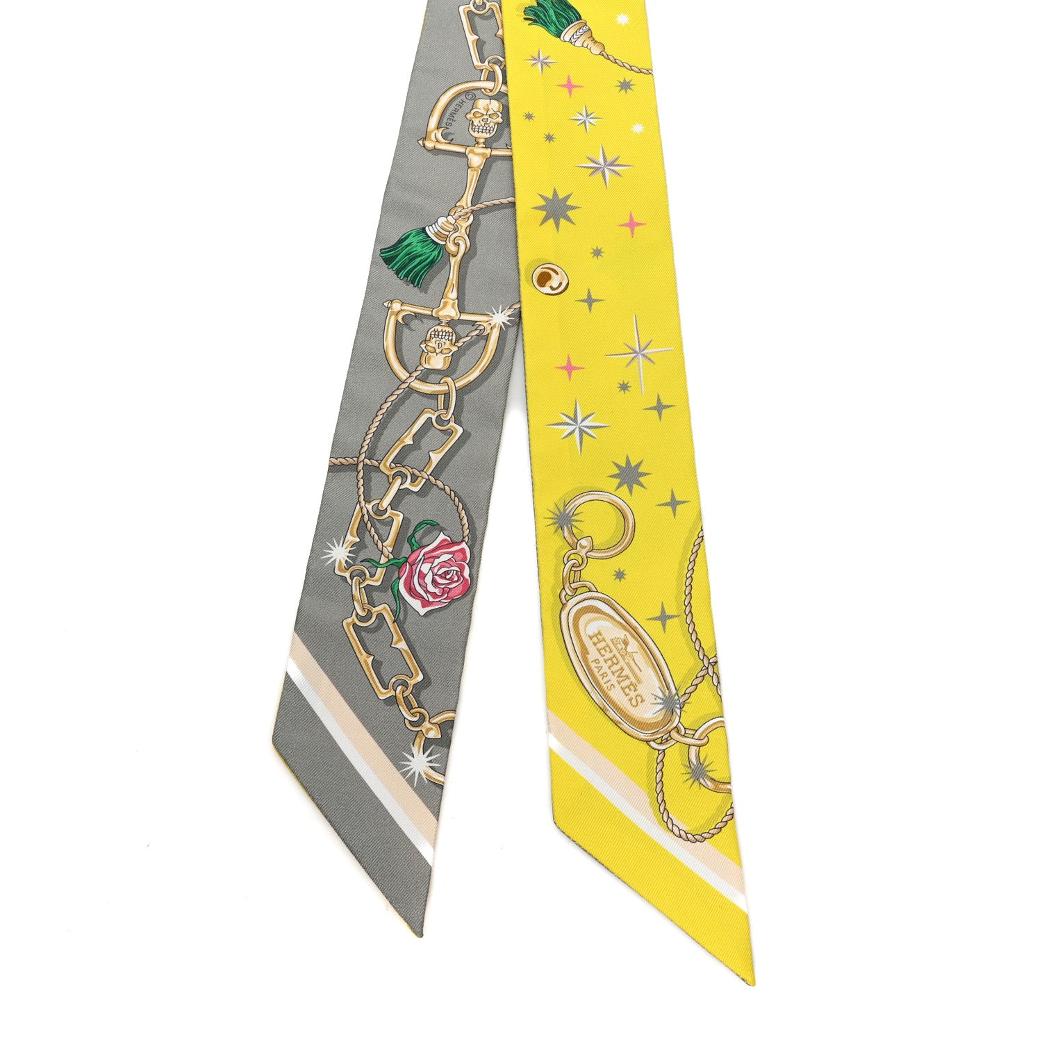 Hermes Silk C'est la Fete Twilly Jaune Vif Vert Gris 1867355
