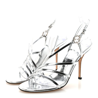 Gucci Metallic Calfskin Interlocking G Strappy Sandals 38 Silver 4 of 8