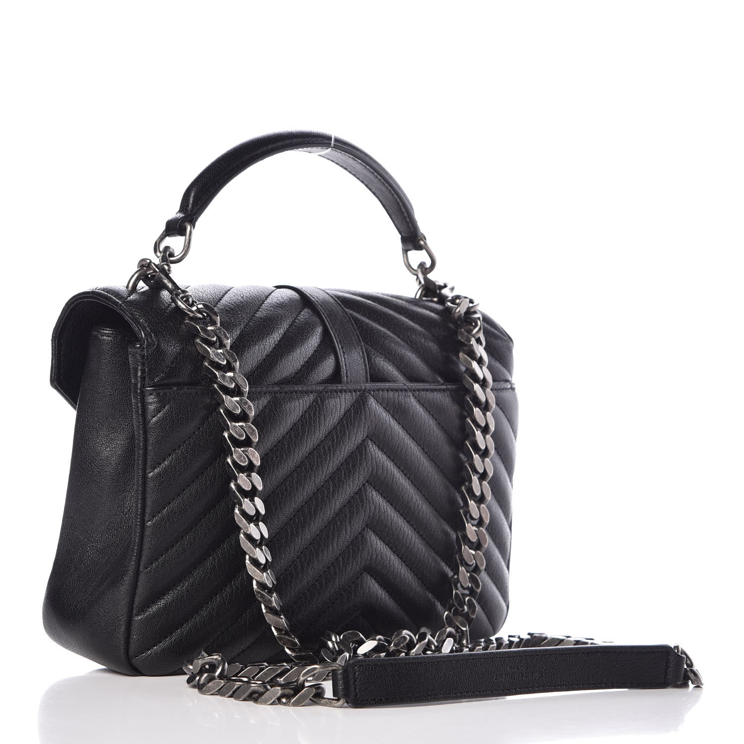 Saint Laurent Sheepskin Matelasse Chevron Monogram Medium College Bag Black 3 of 8