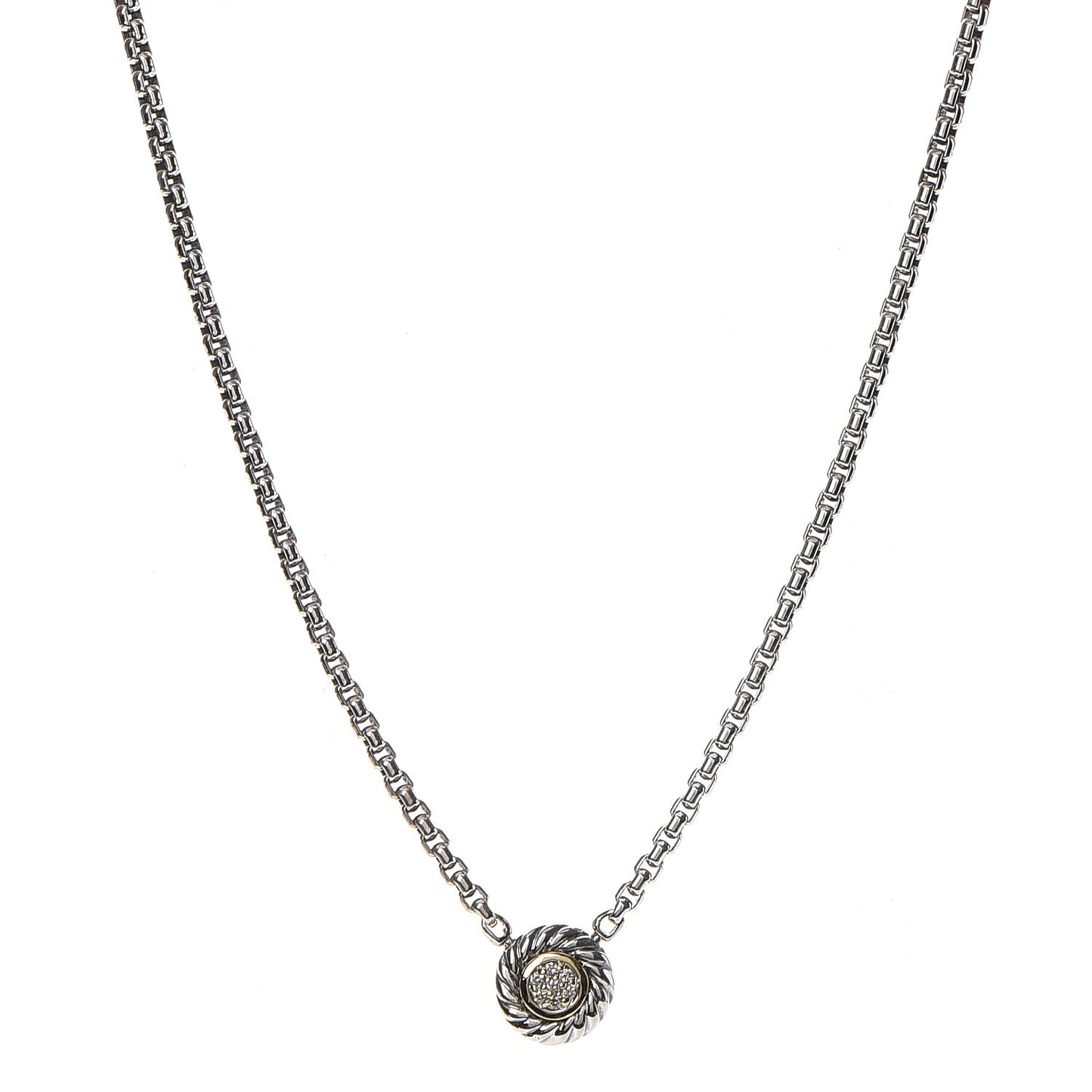 Sterling Silver 18K Yellow Gold Diamond 12mm Pave Cookie Necklace