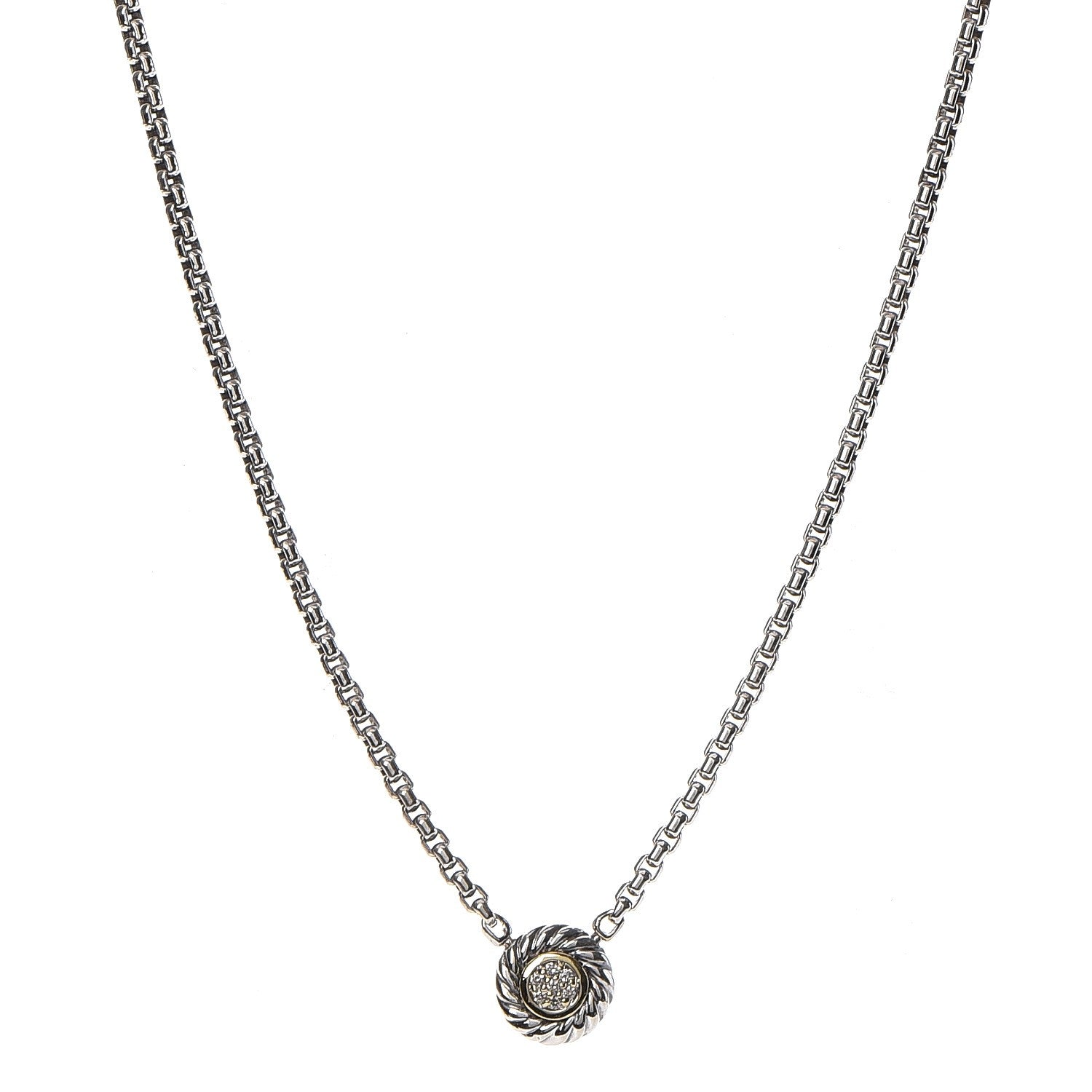 David Yurman Sterling Silver 18K Yellow Gold Diamond 12mm Pave Cookie Necklace 1 of 5