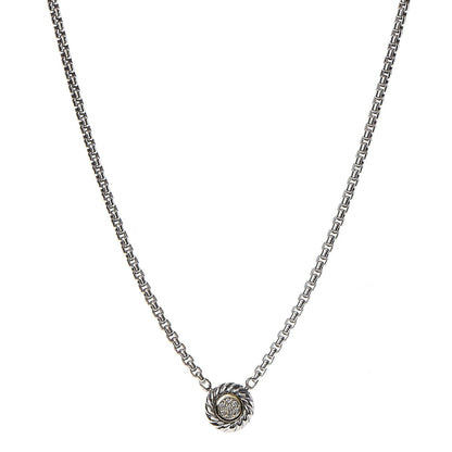 David Yurman Sterling Silver 18K Yellow Gold Diamond 12mm Pave Cookie Necklace 1 of 5