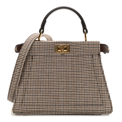 Fendi Wool Fabric Jacquard Cuoio Small Houndstooth FF 1974 Petite Peekaboo I SEE U Satchel Beige Tobacco Moro 1 of 10