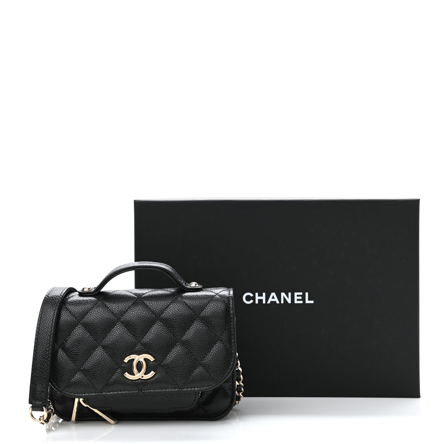 Caviar Quilted Business Affinity Clutch With Chain Black
