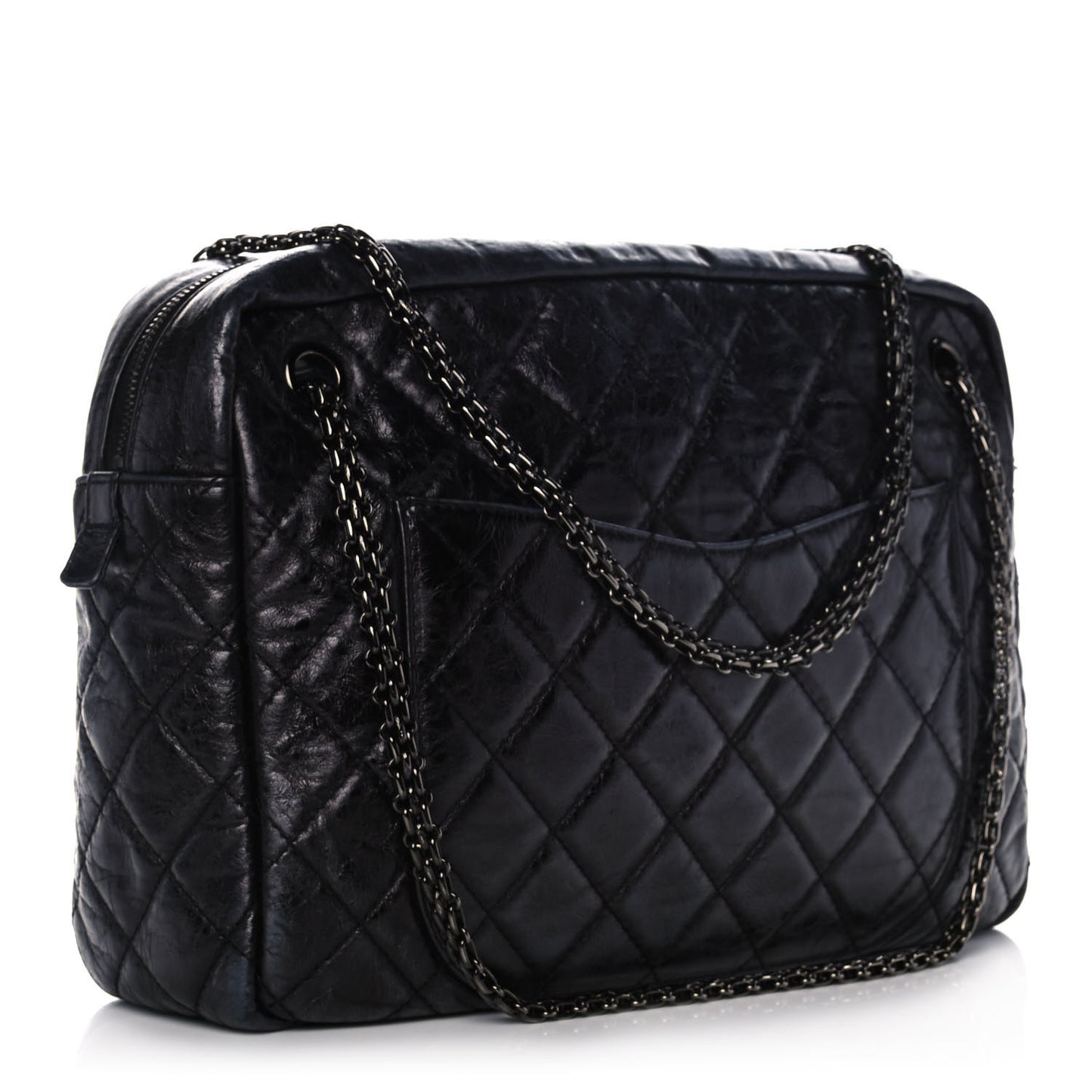 Metallic Aged Calfskin Quilted Large Reissue Camera Case Black