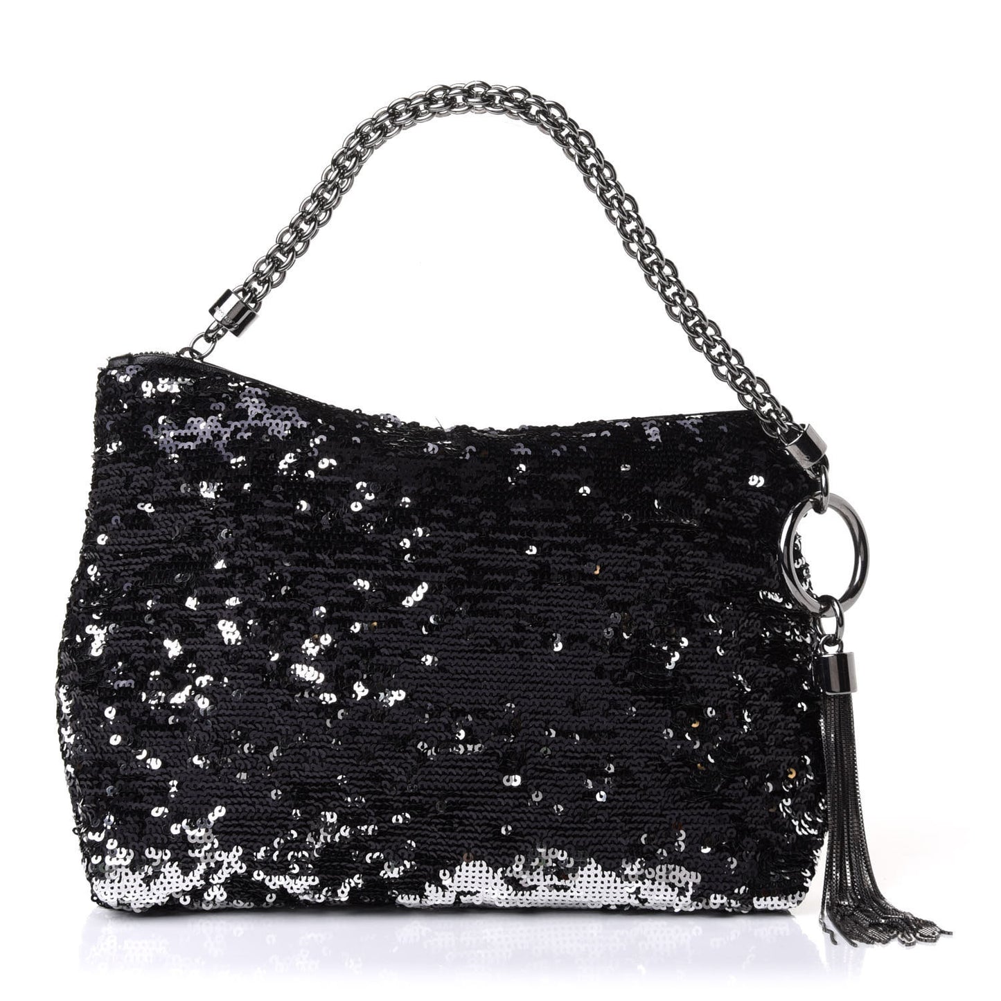 Sequin Callie Tasseled Clutch Black Silver