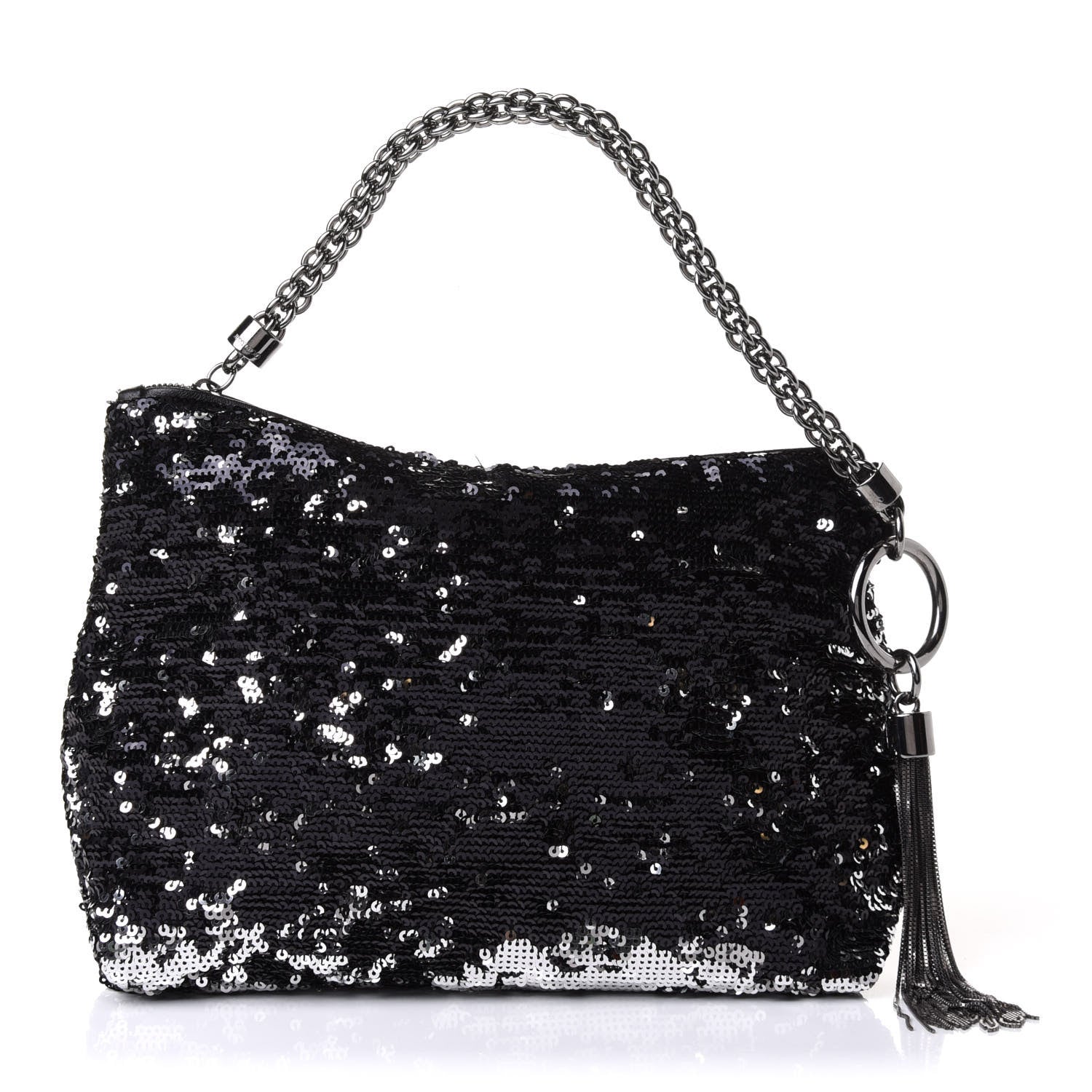 Jimmy Choo Sequin Callie Tasseled Clutch Black Silver 1 of 9