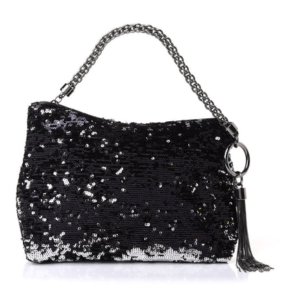 Jimmy Choo Sequin Callie Tasseled Clutch Black Silver 1 of 9