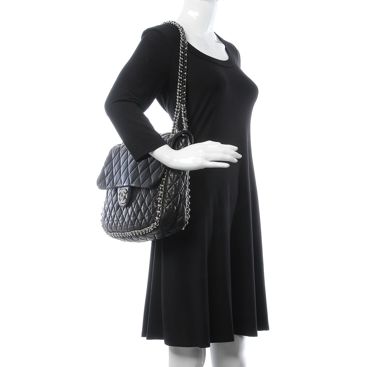 Washed Lambskin Quilted Maxi Chain Around Flap Black