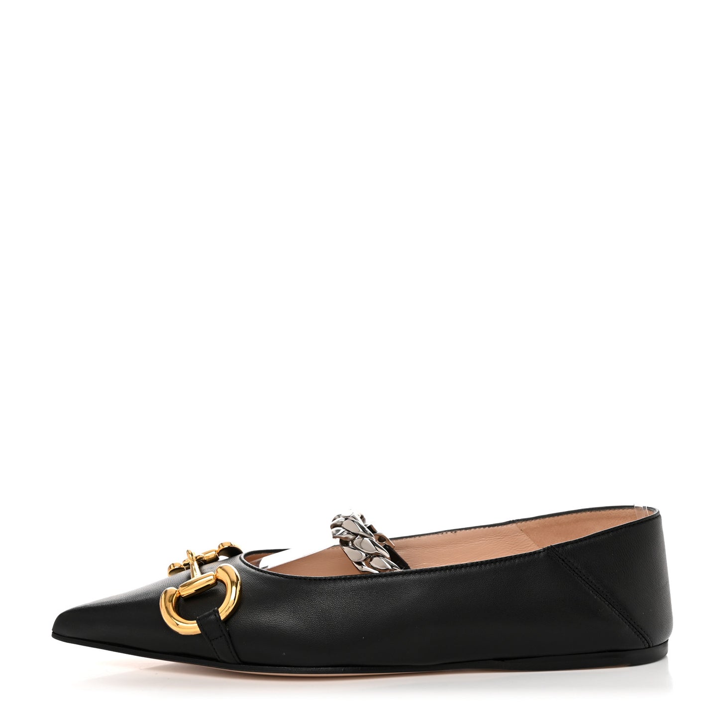 Nappa Lumiere Deva Horsebit Chain Embellished Flats 35.5 Black