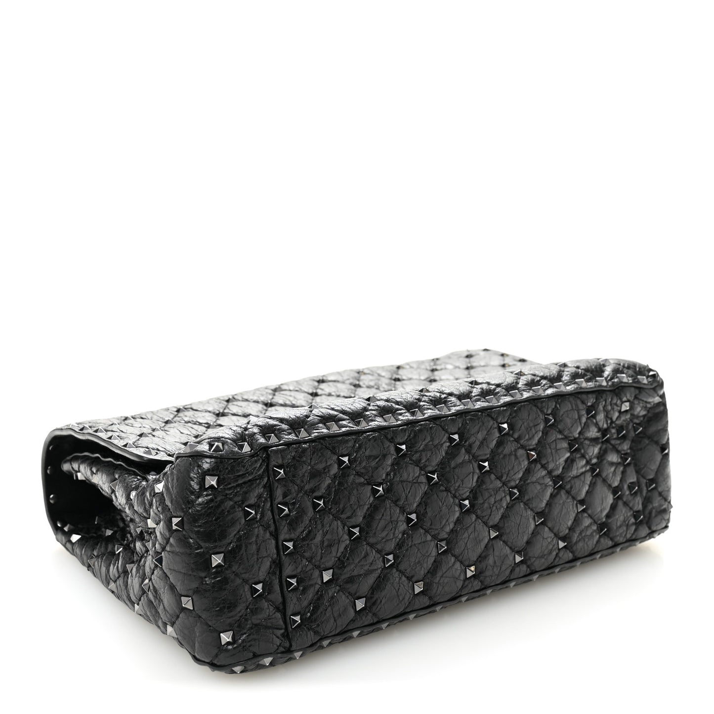Craquele Nappa Large Rockstud Spike Shoulder Bag Black