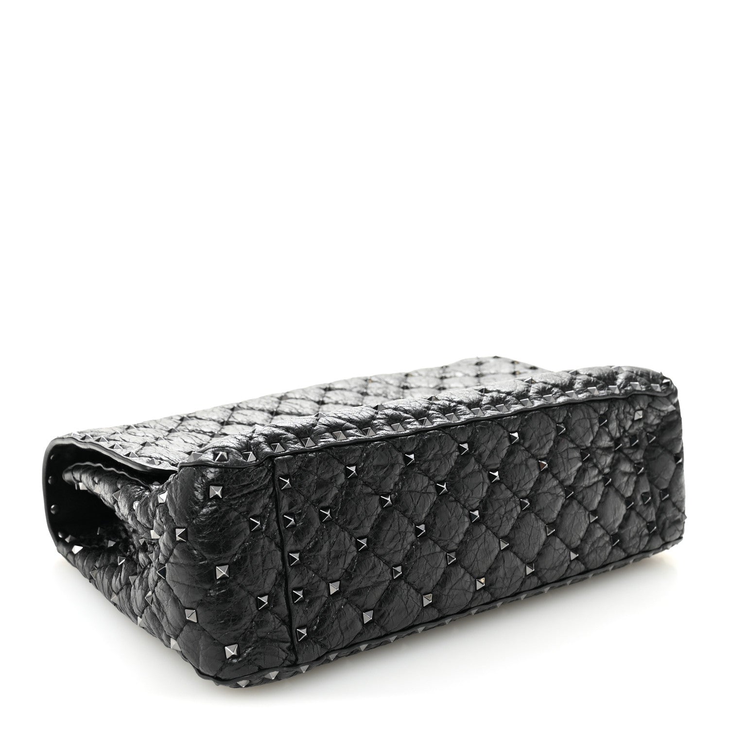 Valentino Garavani Craquele Nappa Large Rockstud Spike Shoulder Bag Black 4 of 9