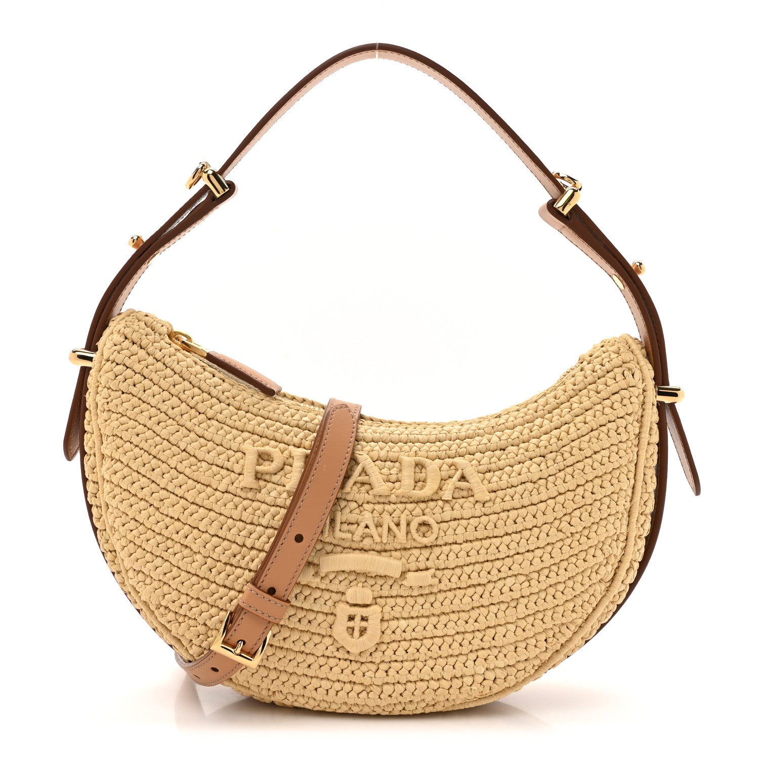 Prada Yarn Raffia Effect Crochet Arque Shoulder Bag Natural 1 of 10
