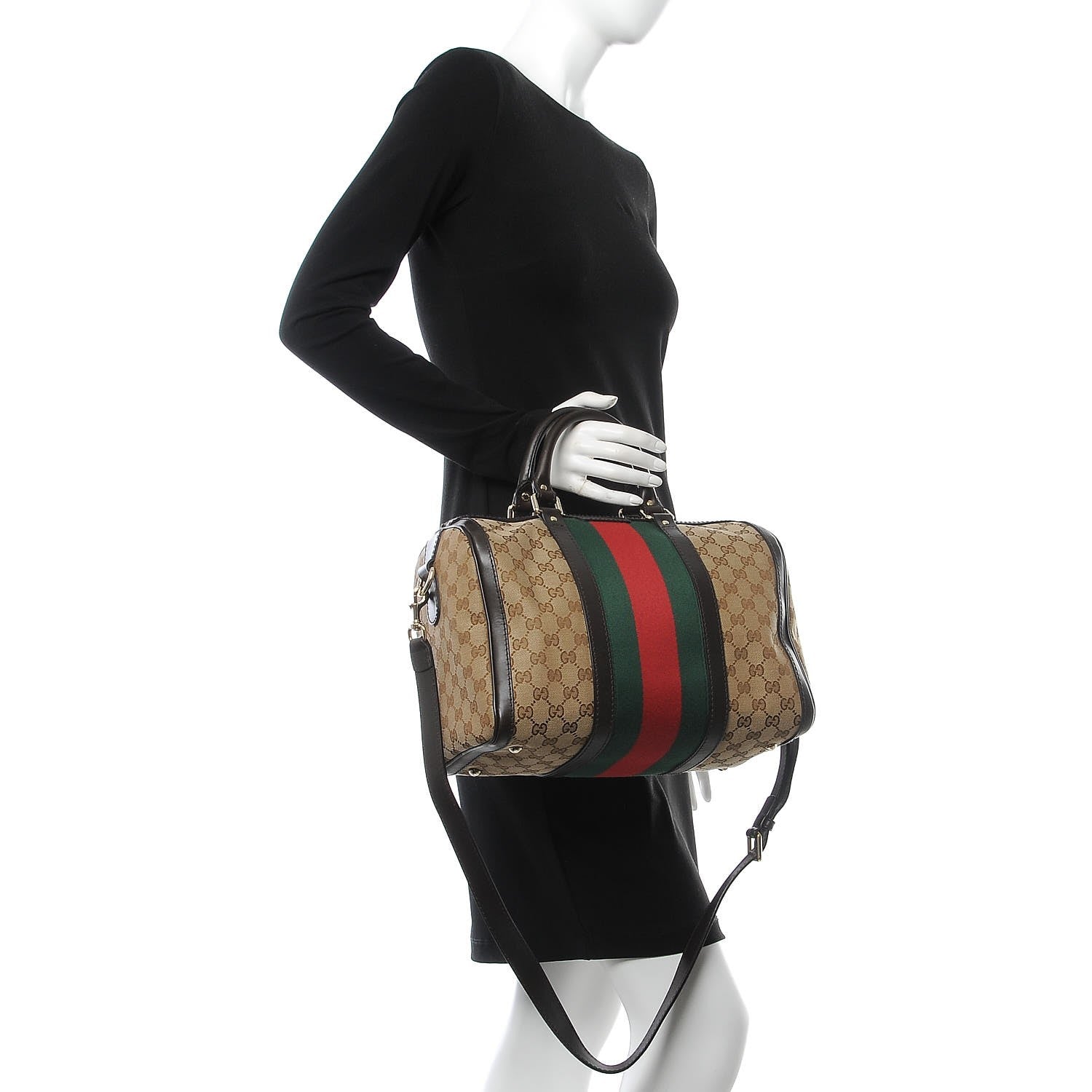 Gucci Monogram Vintage Web Medium Boston Dark Brown 2 of 8