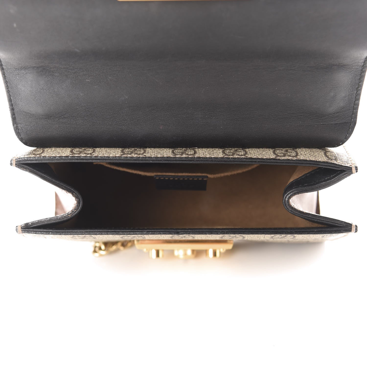Gucci GG Supreme Monogram Calfskin Small Padlock Shoulder Bag Beige Black Cuir 5 of 12