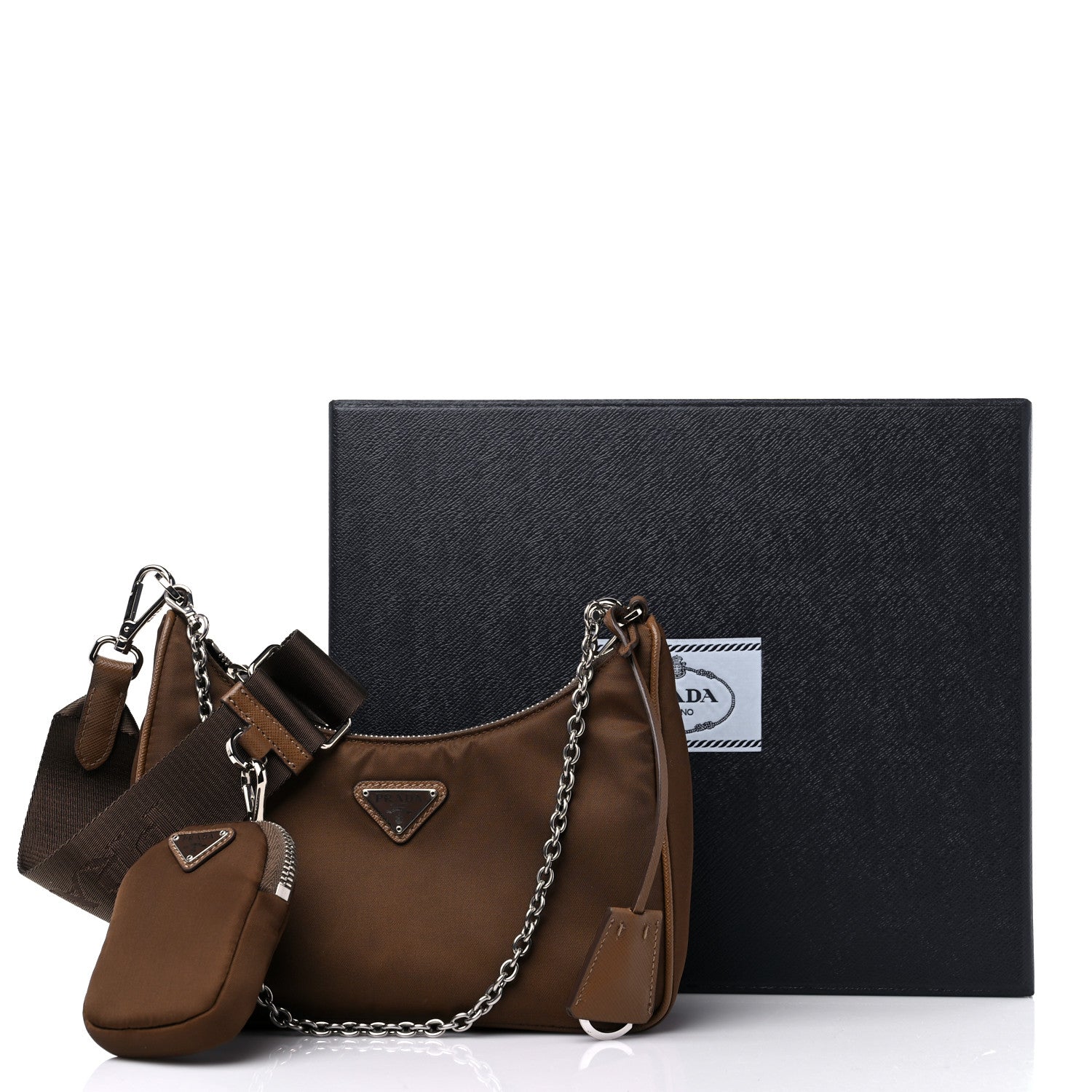 Prada Tessuto Nylon Saffiano Re-Edition 2005 Shoulder Bag Cacao 10 of 10