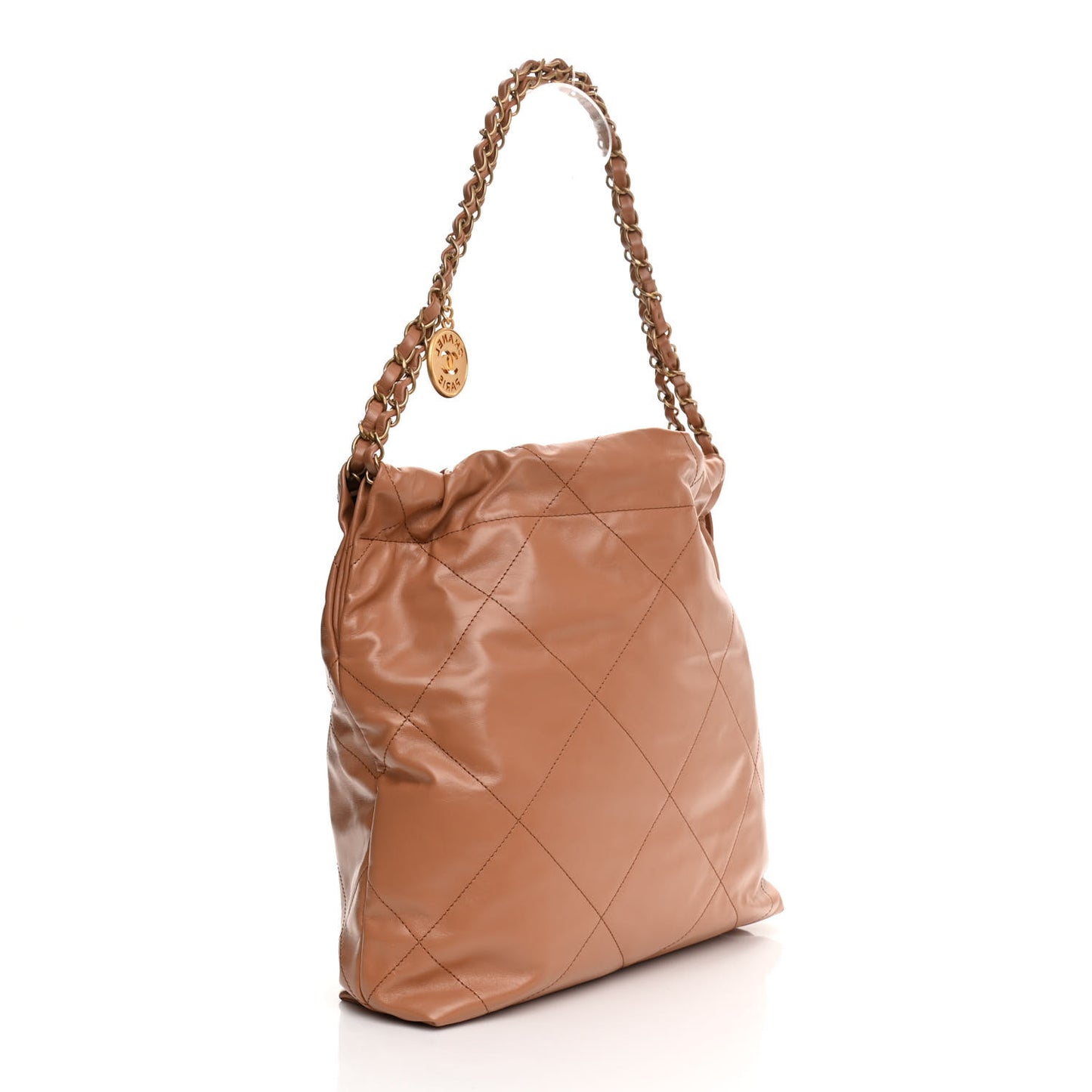 Shiny Calfskin Quilted Small Chanel 22 Camel