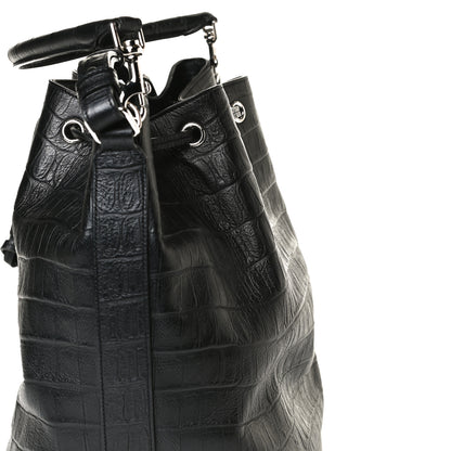 Saint Laurent Calfskin Crocodile Embossed Large Emmanuelle Bucket Bag Black 29 of 31