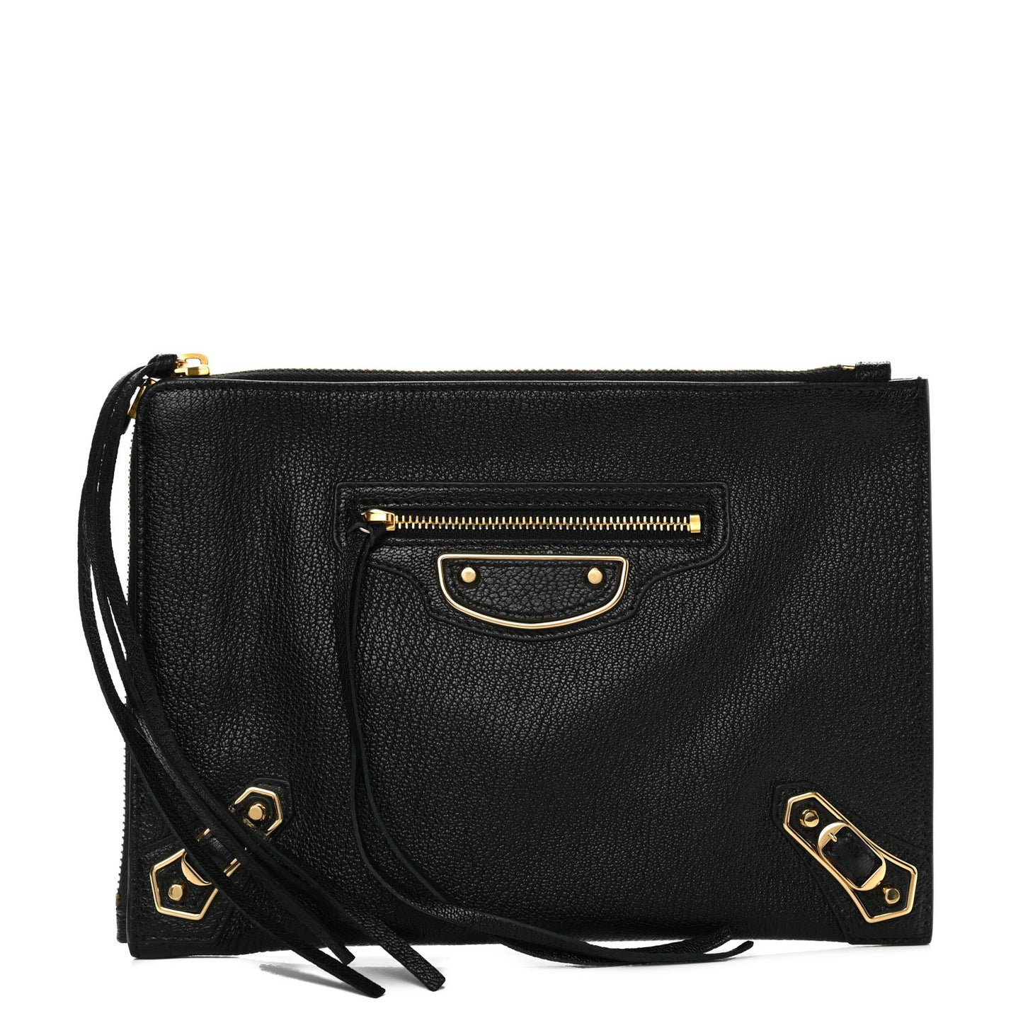 Chevre Gold Metallic Edge Hardware Pouch Black