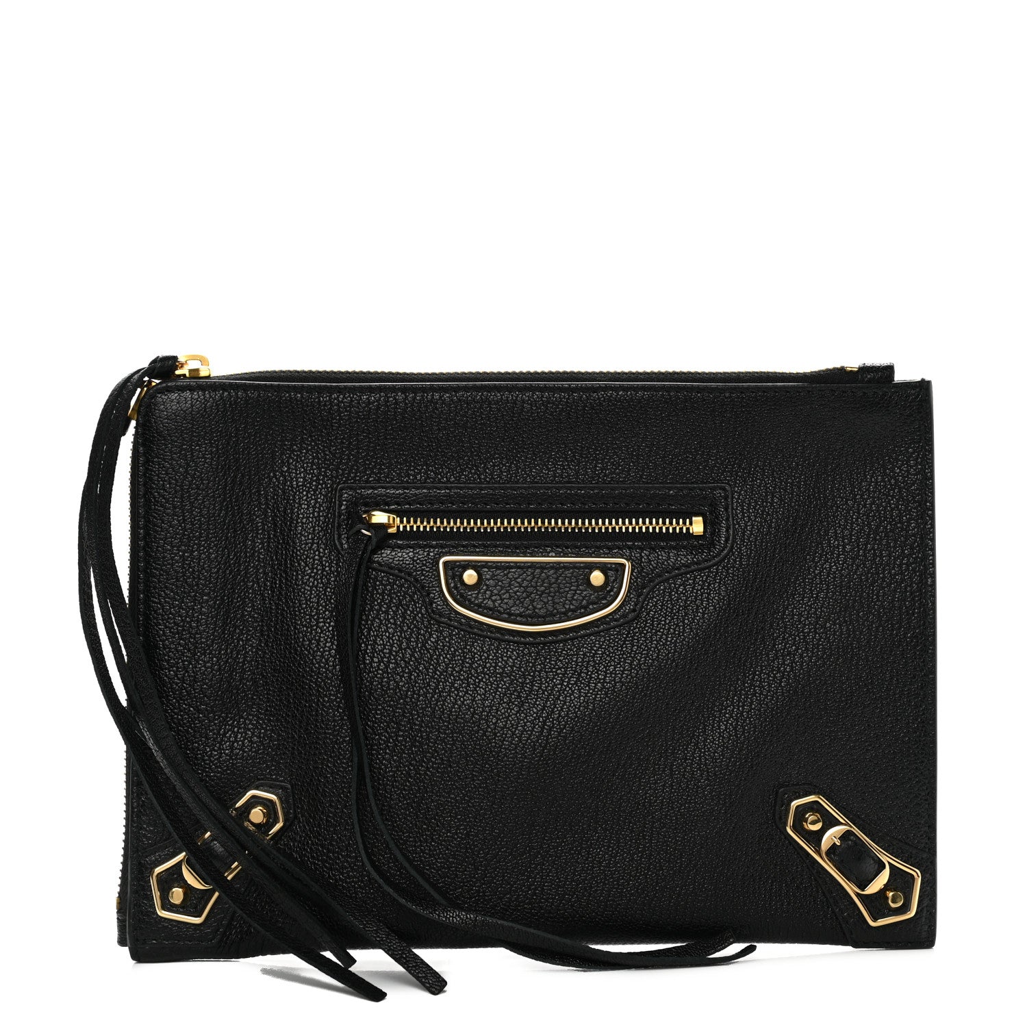 Balenciaga Chevre Gold Metallic Edge Hardware Pouch Black 1 of 7