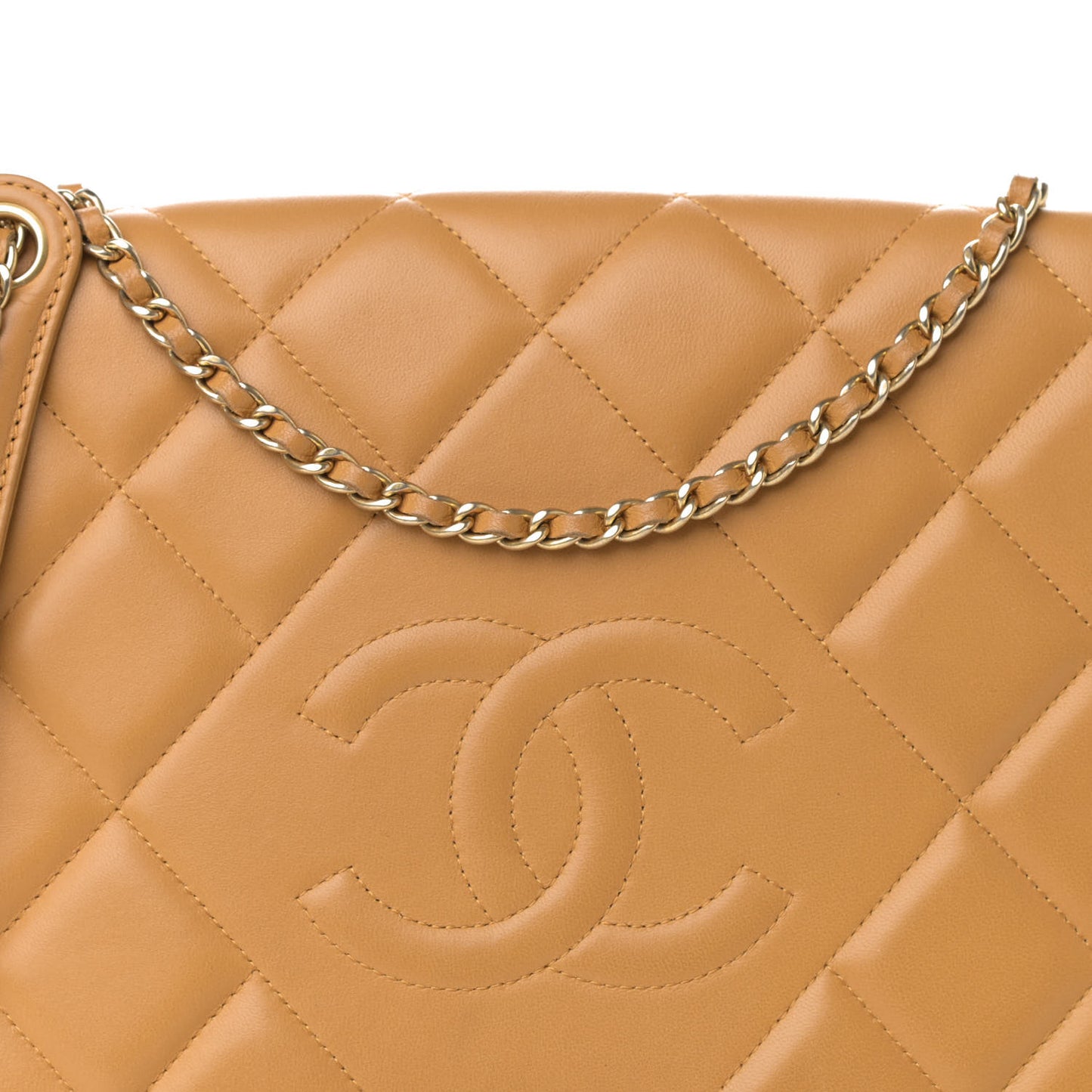 Lambskin Quilted Medium Diamond CC Flap Beige