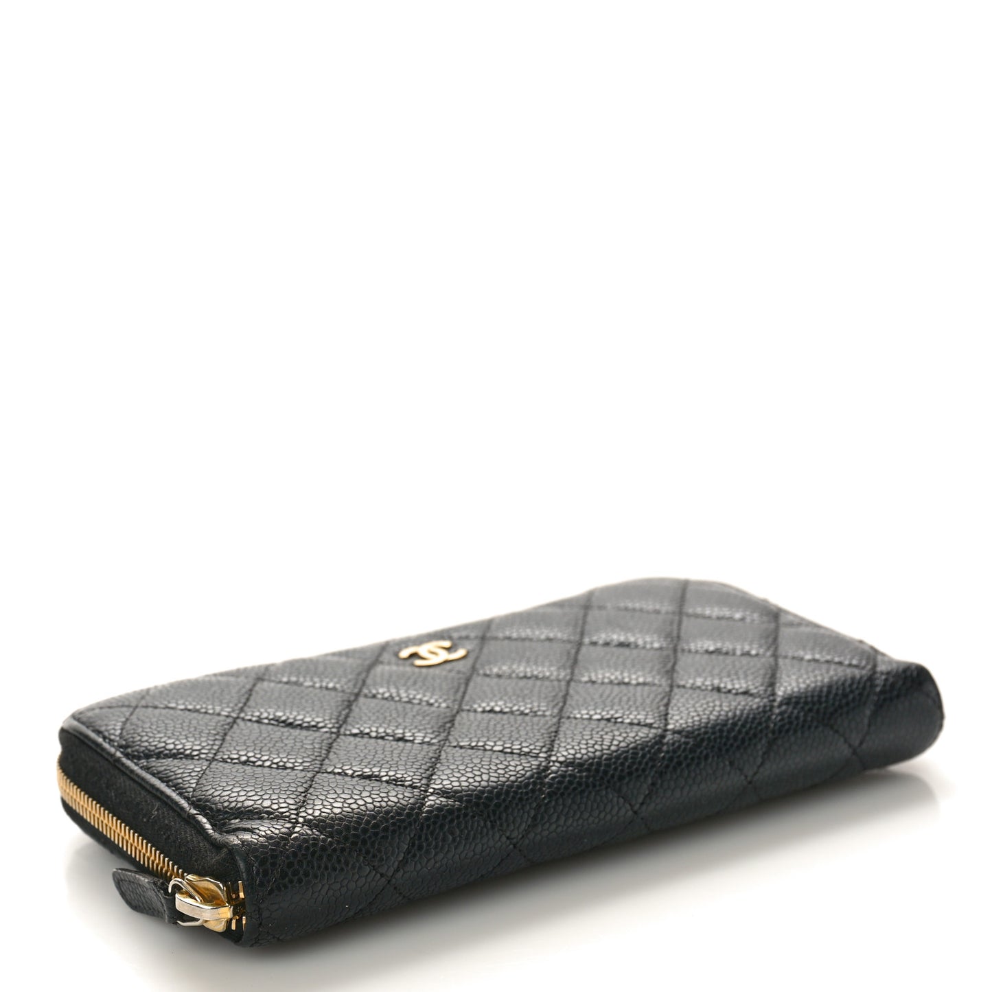 Caviar Quilted Large Gusset Zip Around Wallet Black
