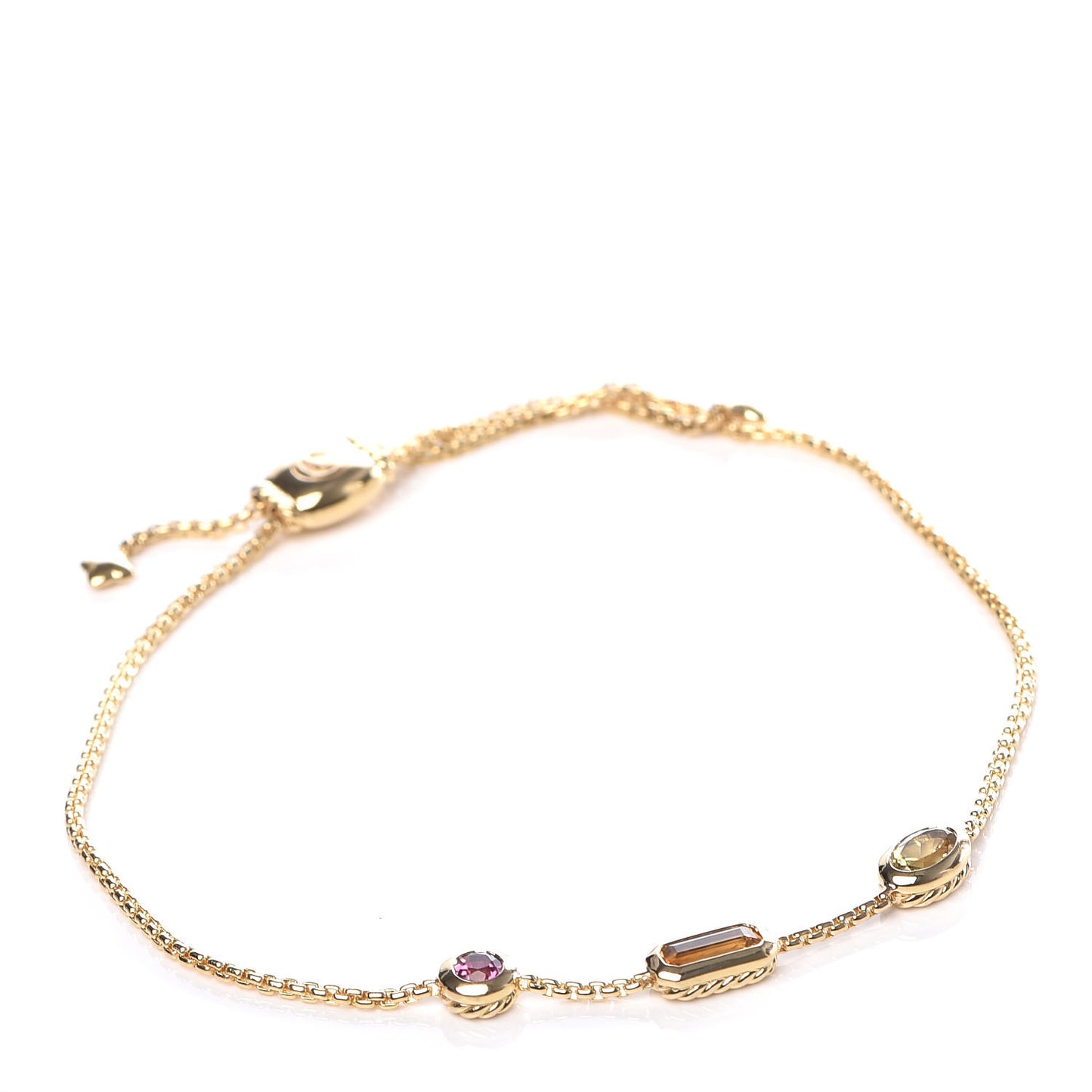 18K Yellow Gold Citrine Yellow Beryl Pink Tourmaline Novella Chain Bracelet