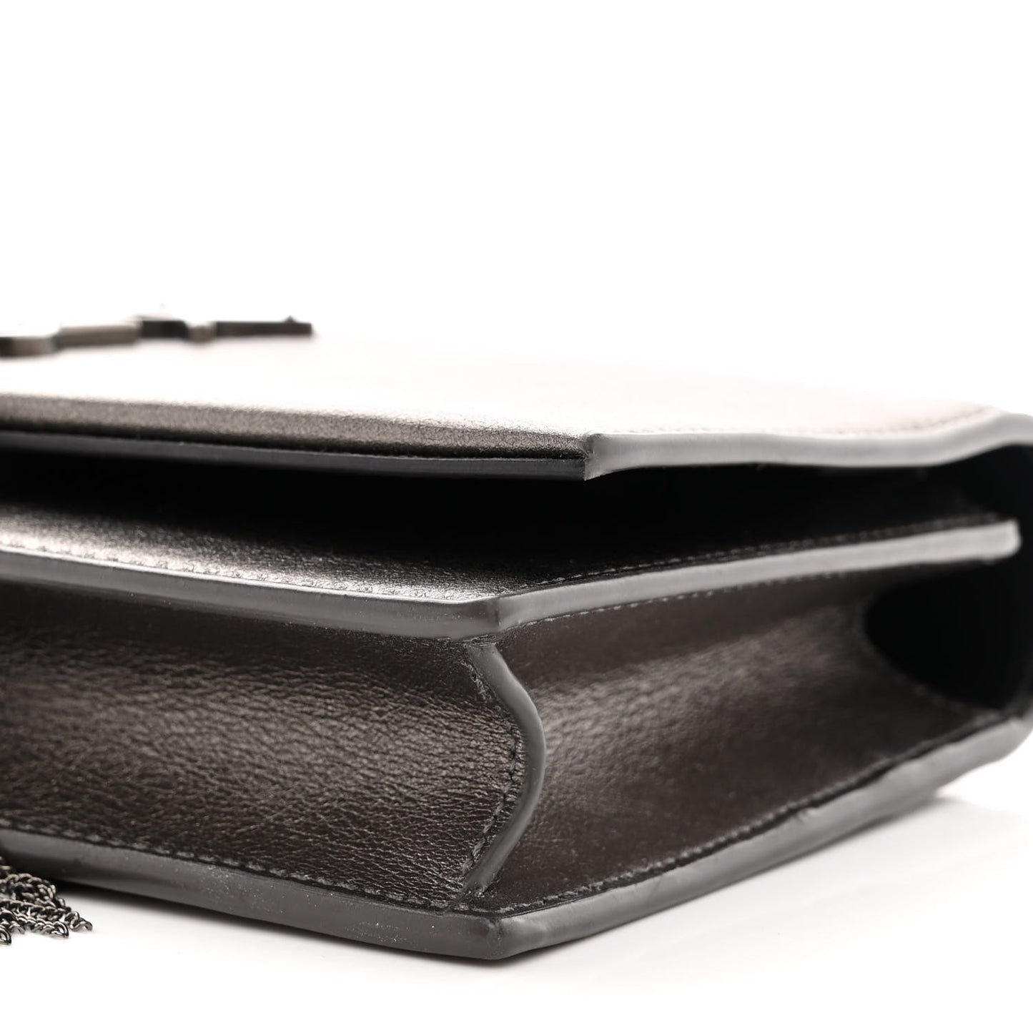 Metallic Grain De Poudre Kate Monogram Tassel Chain Wallet Silver