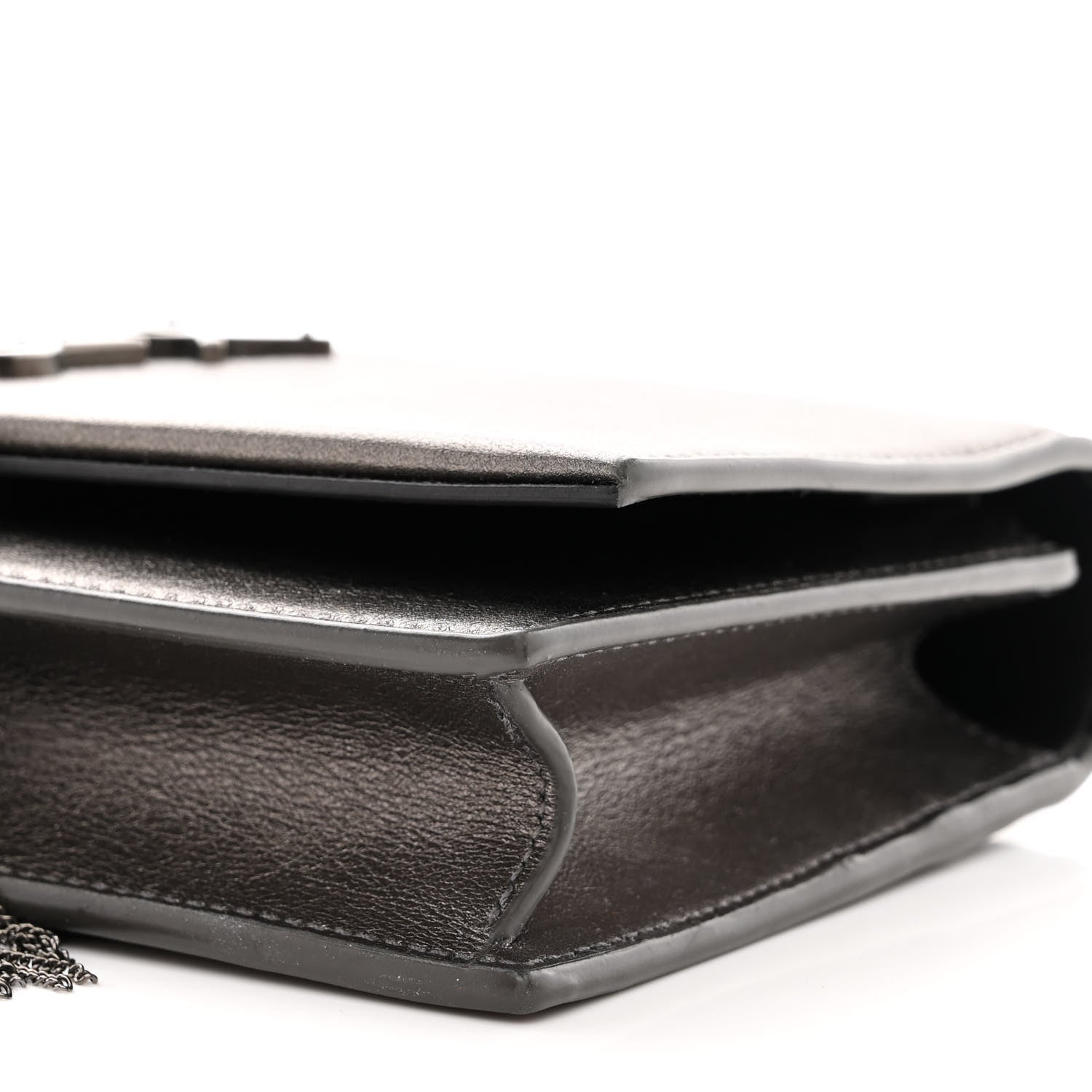 Saint Laurent Metallic Grain De Poudre Kate Monogram Tassel Chain Wallet Silver 10 of 12
