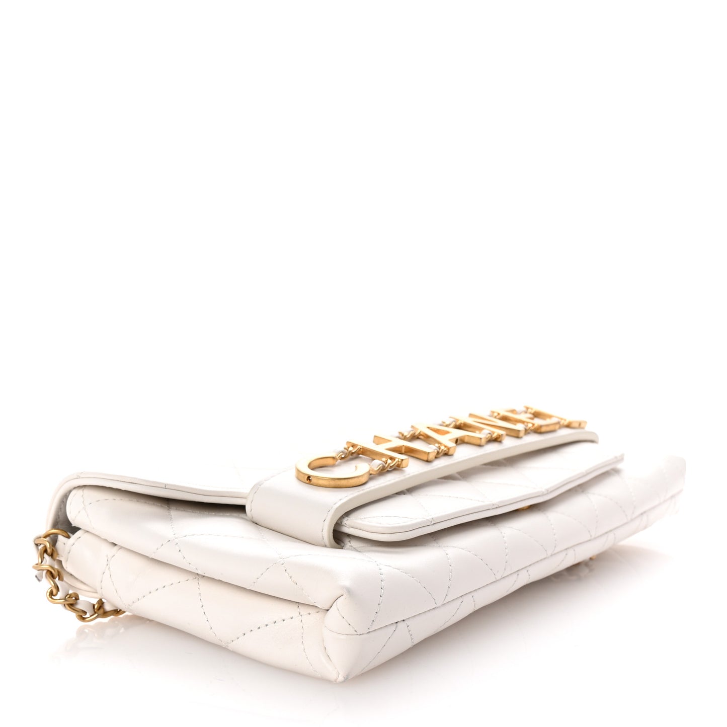 Calfskin Quilted Enchained Clutch White