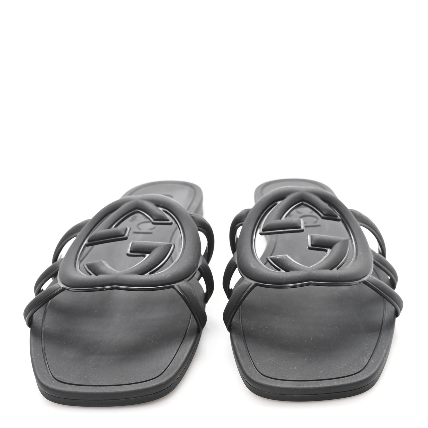 Rubber Womens Interlocking G Slide Sandals  38 Black