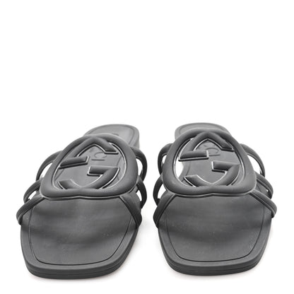 Gucci Rubber Womens Interlocking G Slide Sandals  38 Black 3 of 9