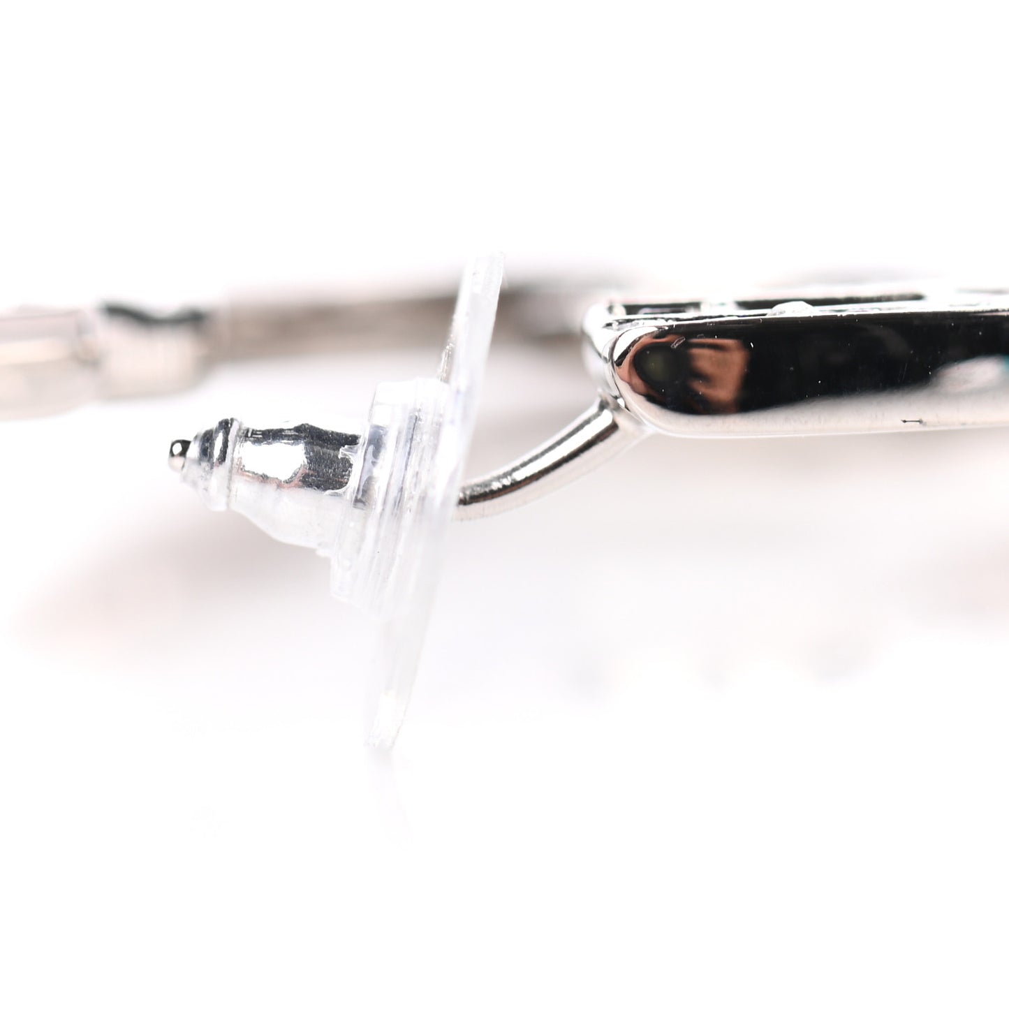 Baguette Crystal CC Hoop Earrings Silver Black
