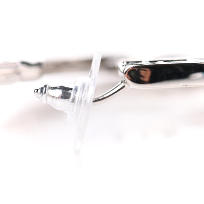 Chanel Baguette Crystal CC Hoop Earrings Silver Black 5 of 6