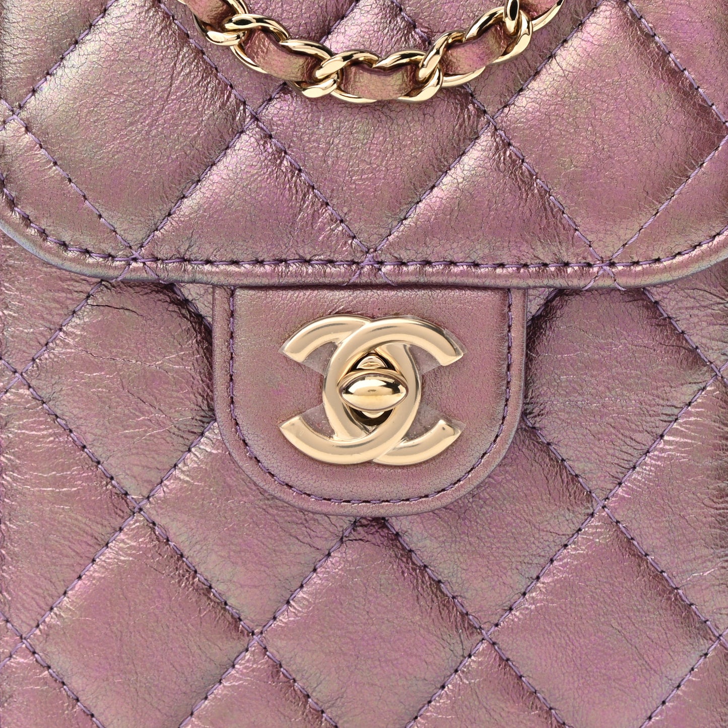 Iridescent Lambskin Quilted CC Phone Holder Purple