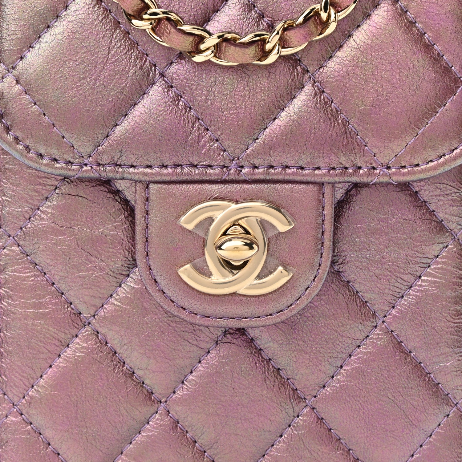 Chanel Iridescent Lambskin Quilted CC Phone Holder Purple 9 of 11