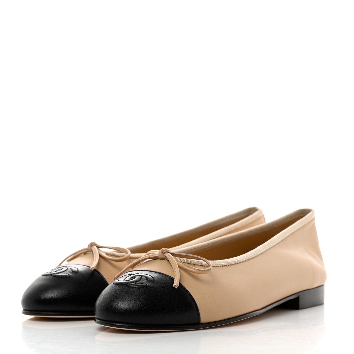 Lambskin Cap Toe CC Ballerina Flats 37.5 Beige Black
