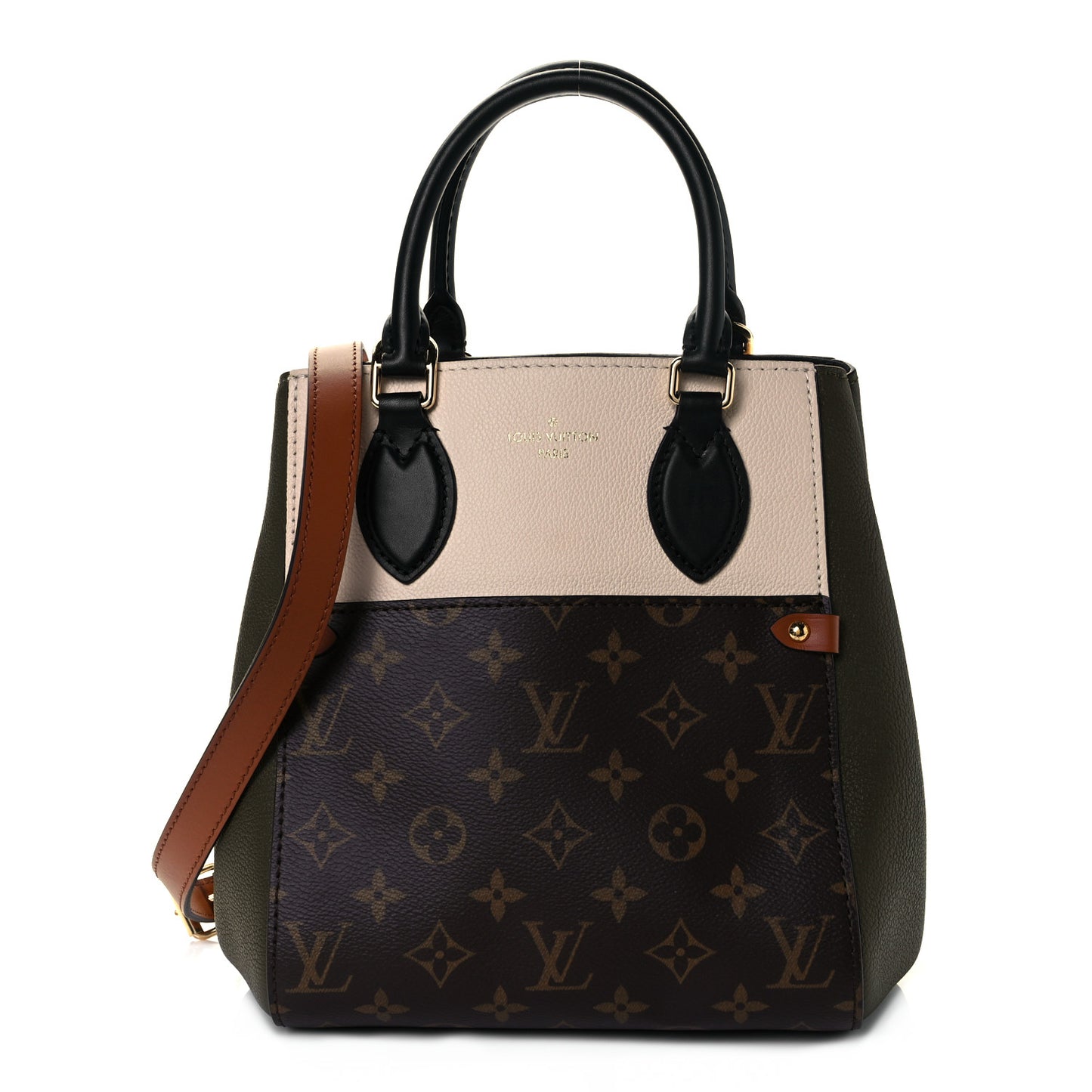 Calfskin Monogram Fold Tote PM Cream Khaki Black