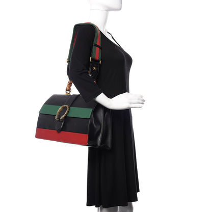 Gucci Calfskin Bamboo Web Large Dionysus Top Handle Bag Black Bright Evergreen Hibiscus Red 2 of 28