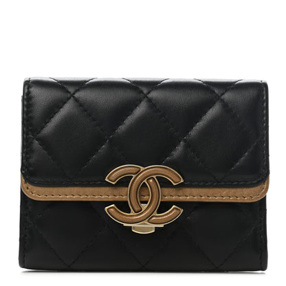 Chanel Lambskin Quilted CC Chic Flap Card Holder Black Gold 1 of 22