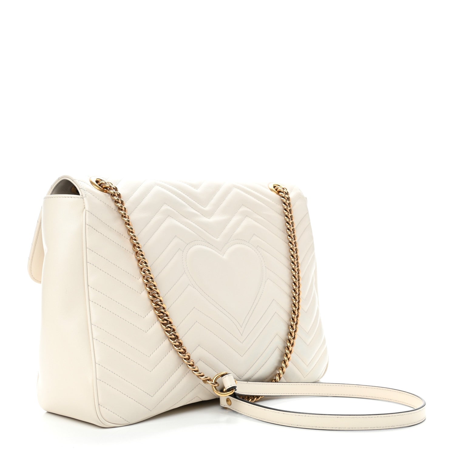 Gucci Calfskin Matelasse Large GG Marmont Shoulder Bag Mystic White 3 of 12