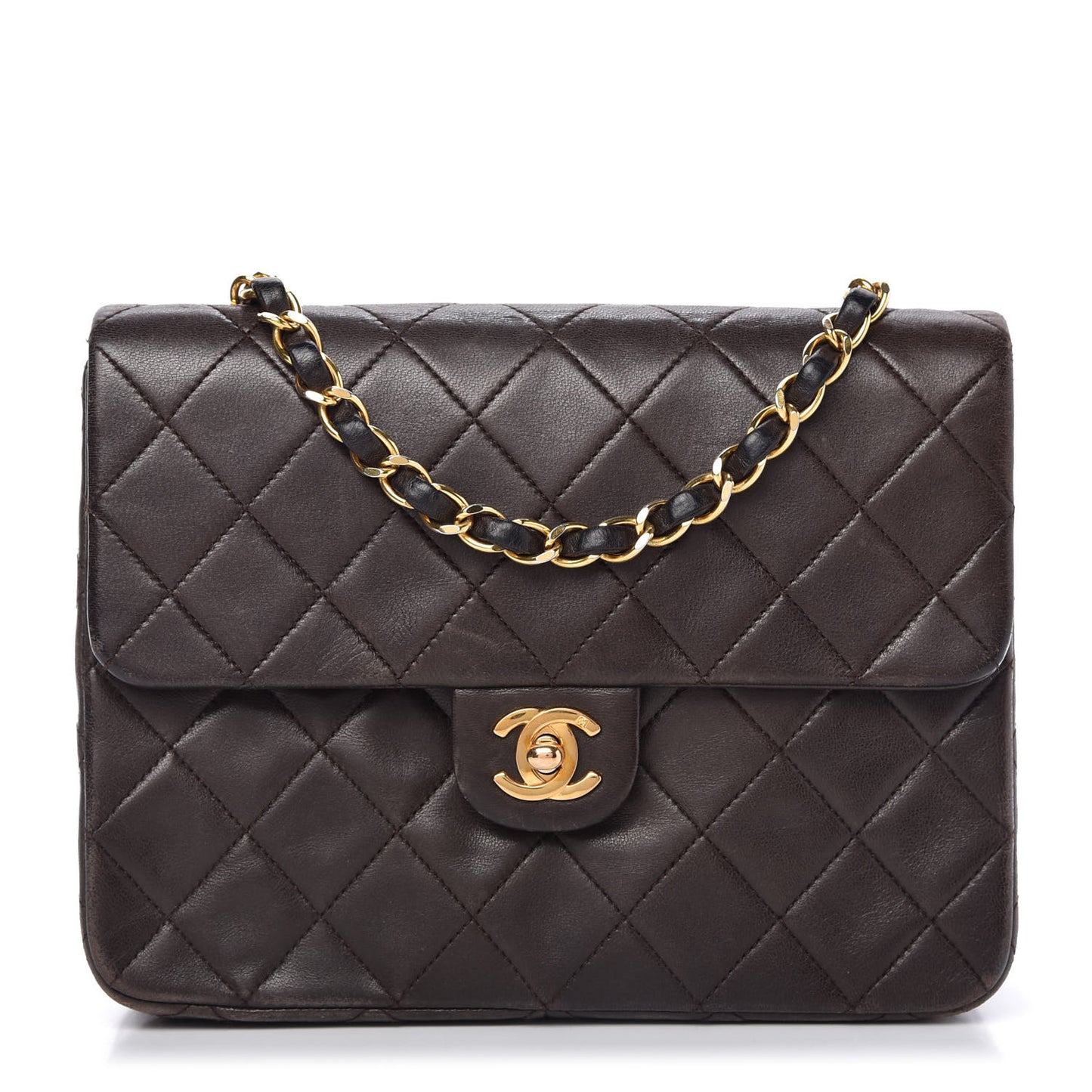 Lambskin Quilted Small Single Flap Brown